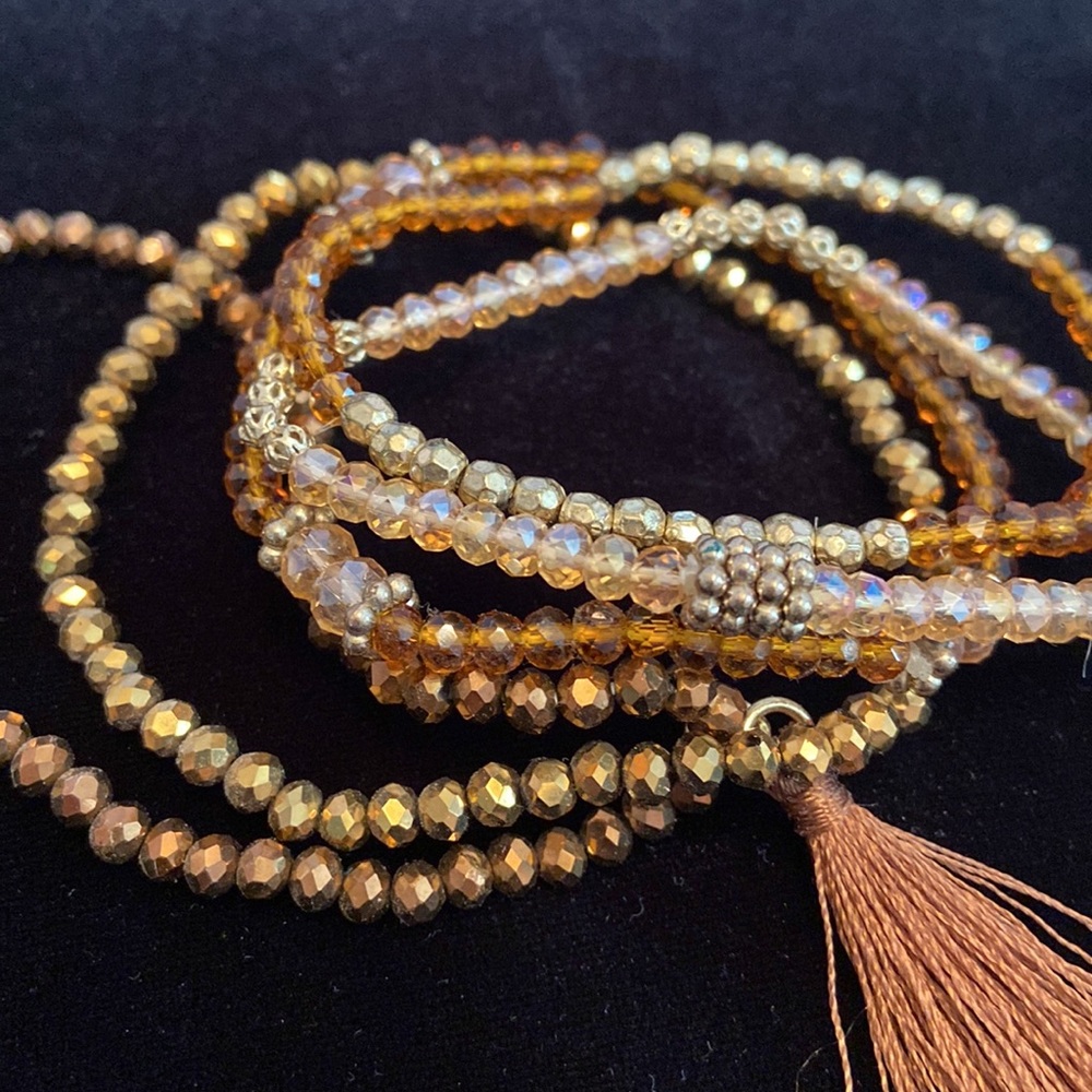 Crystal beaded bracelet set - Smoky Mocha